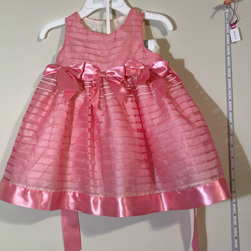 Bonnie Baby Girls 12 month old dress pink cream w/satin‎ bow belt diaper cover